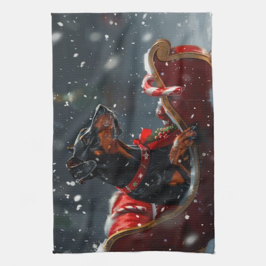 Linge De Cuisine Festive de Noël de chien Doberman (Vertical)