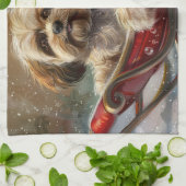 Linge De Cuisine Festive de Noël de chien Lhasa Apso (Plié)