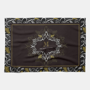 Linge De Cuisine Festive Foliage Art Déco Monogramme Vintage