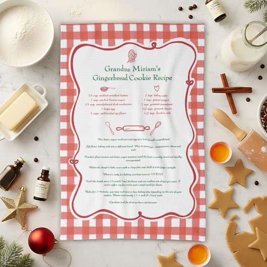 Linge De Cuisine Festive Gingham Hand Drawn Family Recipe Keepsake