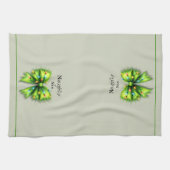 Linge De Cuisine Festive Green Furry Bow-Lights Naughty ou Nice (Horizontal)