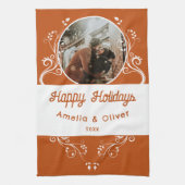 Linge De Cuisine Festive Joyeuses Foliage Orange Couple Photo (Vertical)