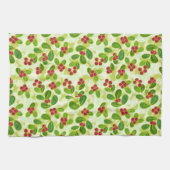 Linge De Cuisine Festive Motif de fruits de canneberge, vert (Horizontal)