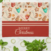 Linge De Cuisine Festive Noël pain d'épices Cookies et cacao (Plié)