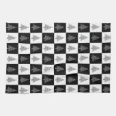 Linge De Cuisine Festive Noir Blanc À damiers arbres de Noël (Horizontal)