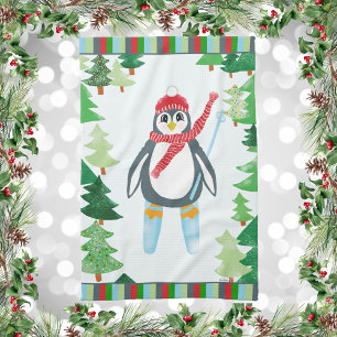 Linge De Cuisine Festive Pingouin Ski Design de Noël