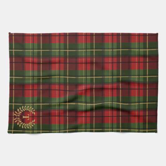 Linge De Cuisine Festive Red And Green Tartan With Custom Monogram (Horizontal)