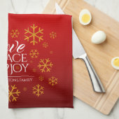 Linge De Cuisine Festive Red Love, Peace and Joy with Snowflakes (Quart Plié)