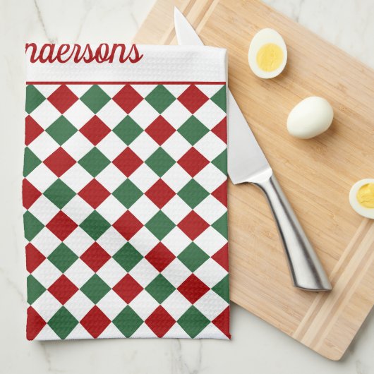 Linge De Cuisine Festive Rouge Vert Checked Noël (Quart Plié)