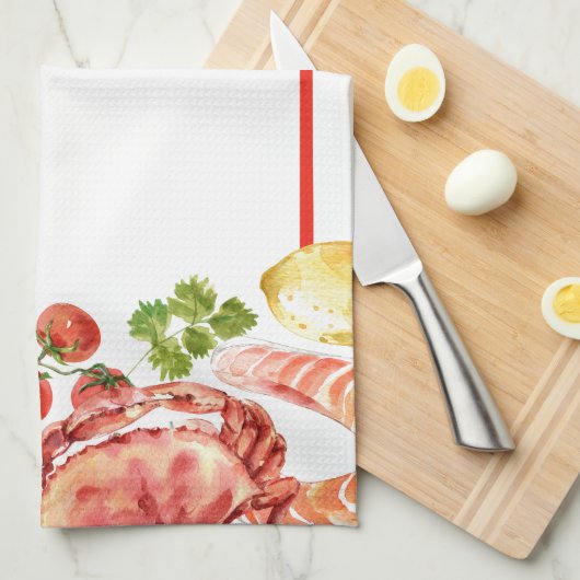 Linge De Cuisine Fête de fruits de mer Rouge (Quart Plié)