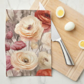 Linge De Cuisine Fête de mariage fleurs printanières crème bourgogn (Quart Plié)