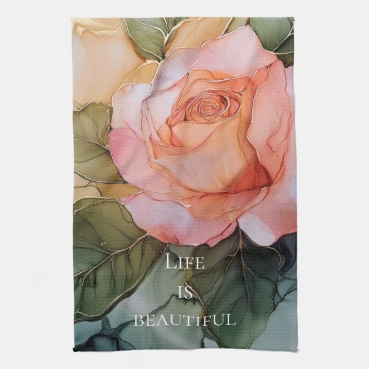 Linge De Cuisine Fête de mariage floral rose pêche romantique (Vertical)