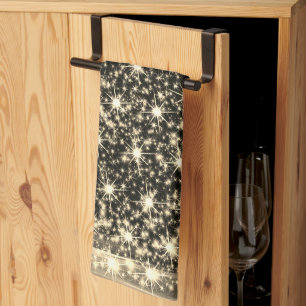 Linge De Cuisine Fête de Noël Arbre brillant doré Hiver Noir