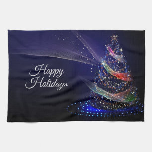 Linge De Cuisine Fête de Noël Arbre coloré Marine Bleu Rustique