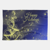 Linge De Cuisine Fête de Noël Arbre d'or Étoiles Marine Fêtes Bleue (Horizontal)