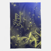 Linge De Cuisine Fête de Noël Arbre d'or Étoiles Marine Fêtes Bleue (Vertical)