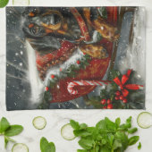 Linge De Cuisine Fête de Noël du chien Dachshund (Plié)