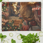 Linge De Cuisine Fête de Noël du chien de Rhodesian Ridgeback (Plié)