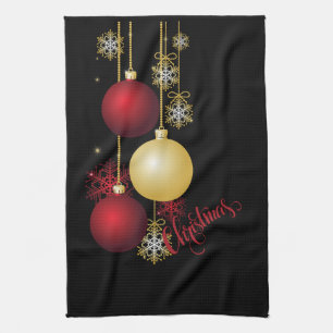 Linge De Cuisine Fête de Noël noire, or et rouge