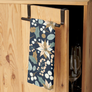 Linge De Cuisine Fête d'hiver arrière - plan noir Poinsettia 