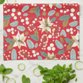 Linge De Cuisine Fête d'hiver arrière - plan rouge Poinsettia (Plié)