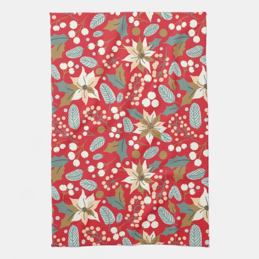Linge De Cuisine Fête d'hiver arrière - plan rouge Poinsettia (Vertical)