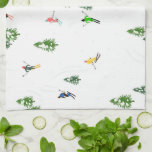 Linge De Cuisine Fête d'Illustration de ski alpin Freeride<br><div class="desc">skieur d'hiver cool design motif avec skieurs skieurs sur les pistes de la station de ski alpin parmi des sapins enneigés dans les alpes. Les skieurs freeride portent des combinaisons de ski rétro vintages et colorées, descendent en ski avec des skis sur un arrière - plan de paysage de montagne...</div>