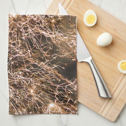 Linge De Cuisine Feu d'artifice en or brillant Abstrait (Quart Plié)