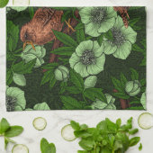 Linge De Cuisine Feu et hellebore sur vert foncé (Plié)