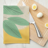 Linge De Cuisine Feuillage Abstrait Illustré en Jaune (Quart Plié)