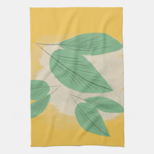 Linge De Cuisine Feuillage Abstrait Illustré en Jaune