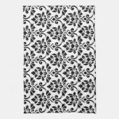 Linge De Cuisine Feuille Damask Grand Motif noir sur blanc (Vertical)