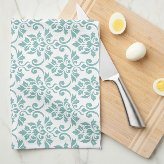 Linge De Cuisine Feuille Damask Teal Pattern (Quart Plié)