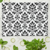 Linge De Cuisine Feuille Damask (v) Motif noir sur blanc (Plié)