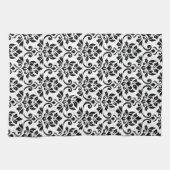 Linge De Cuisine Feuille Damask (v) Motif noir sur blanc (Horizontal)
