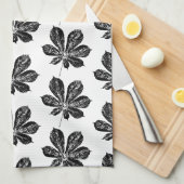 Linge De Cuisine Feuille de châtaignier noir et blanc (Quart Plié)