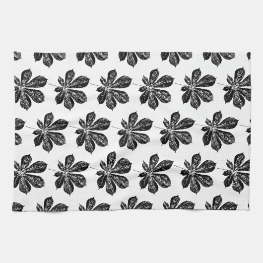 Linge De Cuisine Feuille de châtaignier noir et blanc (Horizontal)