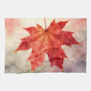 Linge De Cuisine Feuille de érable rouge vibrant aquarelle