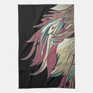 Linge De Cuisine Feuille de plume élégante abstraite noir sarcelle