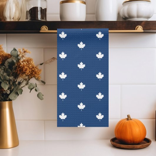 Linge De Cuisine Feuille d'érable blanche du Canada sur Motif bleu