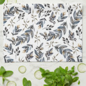 Linge De Cuisine Feuille et baies bronzages gris noirs d'aquarelle (Plié)