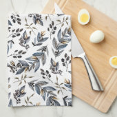 Linge De Cuisine Feuille et baies bronzages gris noirs d'aquarelle (Quart Plié)