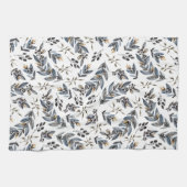 Linge De Cuisine Feuille et baies bronzages gris noirs d'aquarelle (Horizontal)
