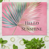 Linge De Cuisine Feuille tropicale verte rose (Plié)