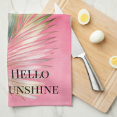 Linge De Cuisine Feuille tropicale verte rose (Quart Plié)