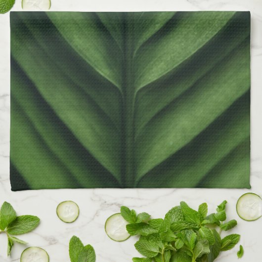 Linge De Cuisine Feuille verte, feuille de bananier, rayée, pliée (Plié)