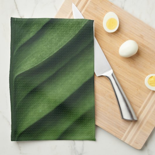 Linge De Cuisine Feuille verte, feuille de bananier, rayée, pliée (Quart Plié)