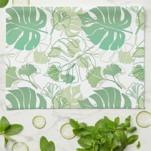 Linge De Cuisine Feuille verte tropicale à motif (Plié)