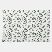 Linge De Cuisine Feuilles à motif vert blanc monogramme (Horizontal)