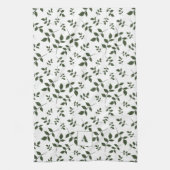 Linge De Cuisine Feuilles à motif vert blanc monogramme (Vertical)
